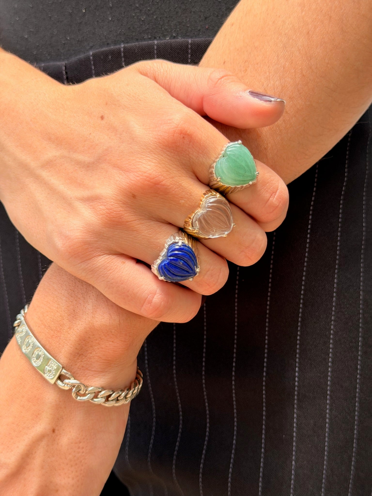 Gemstone Carved Heart Ring