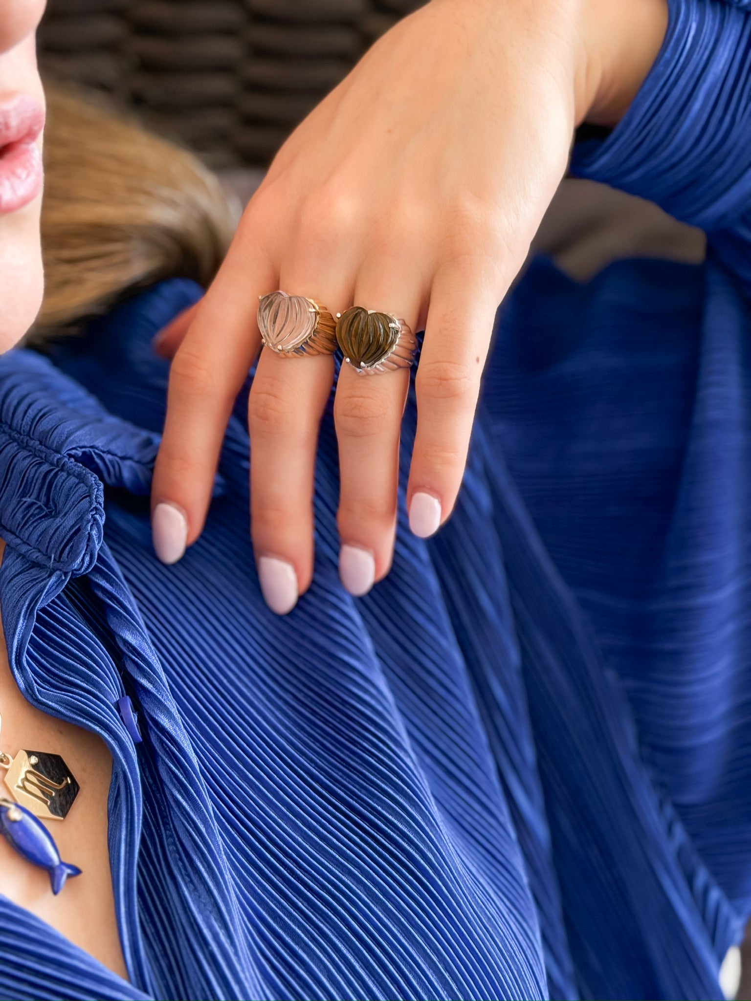 Gemstone Carved Heart Ring