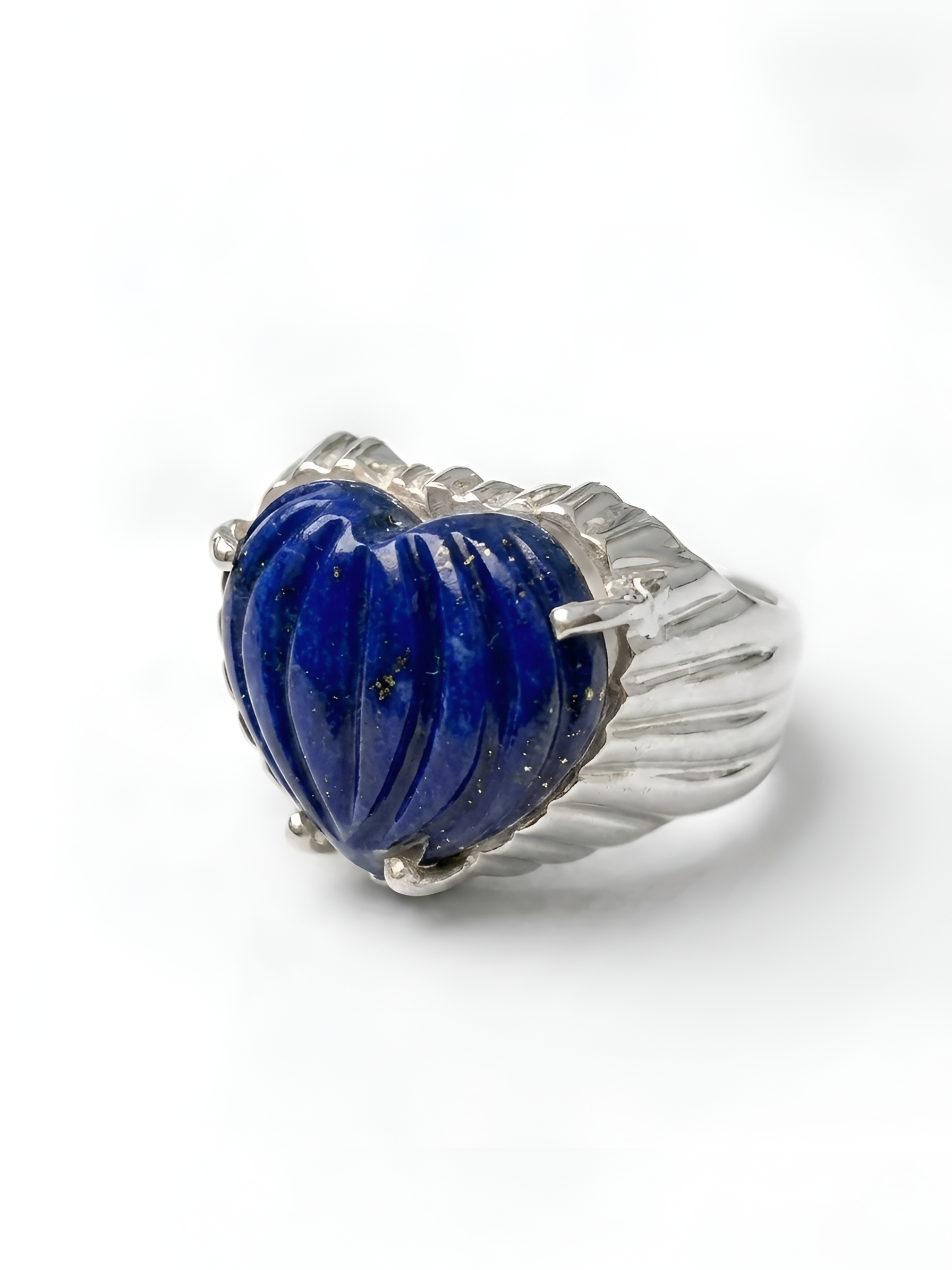 925 Gemstone Carved Heart Ring