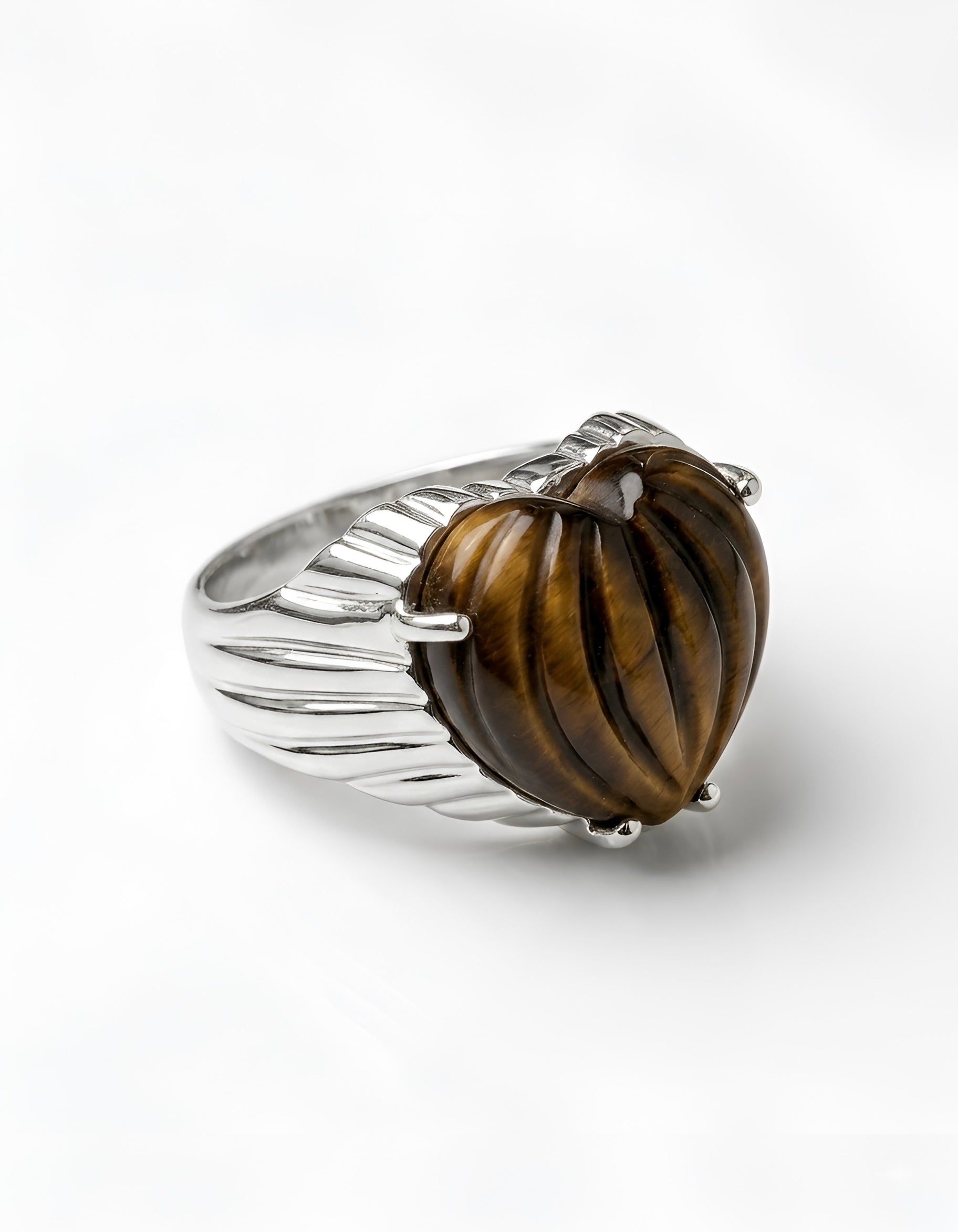 925 Gemstone Carved Heart Ring